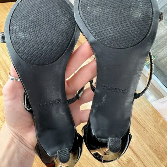 Bebe Black Women's High Heel Janae Strappy Pump w/ Rhinestones Size 8 - Picture 10 of 10